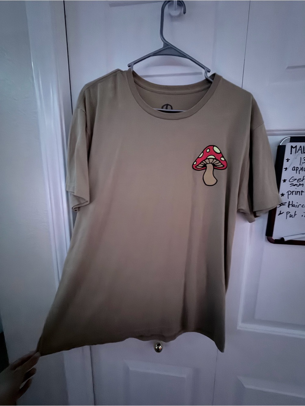 Men's Olive Short-Sleeve Tee with Mushroom Graphic
